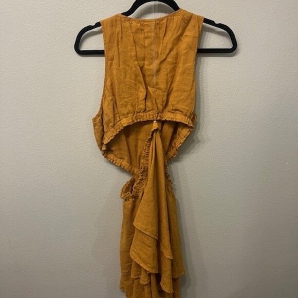 NWT Left On Friday Getaway Linen Beach Dress - Yellow/Gold - Size S - Picture 5 of 10